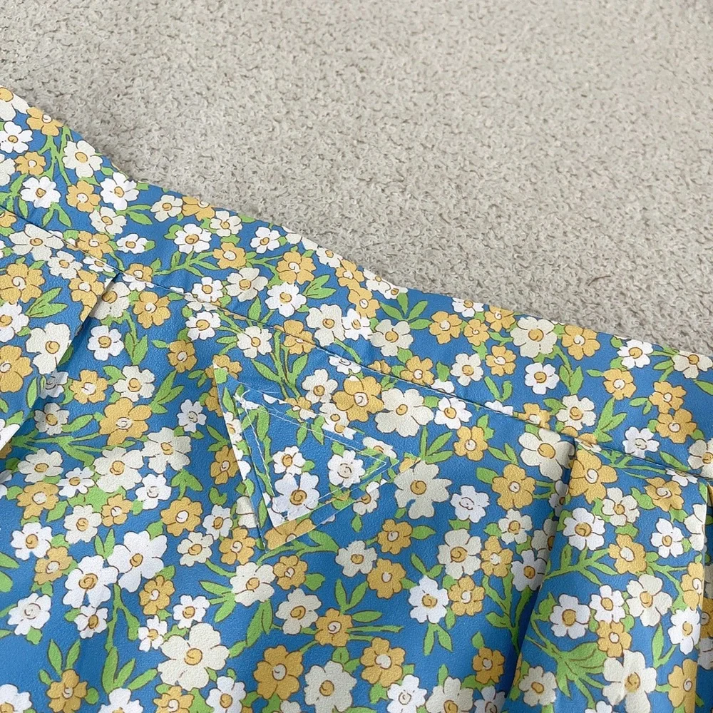 Prada Blue Floral Maxi Skirt with Yellow and White Blossoms